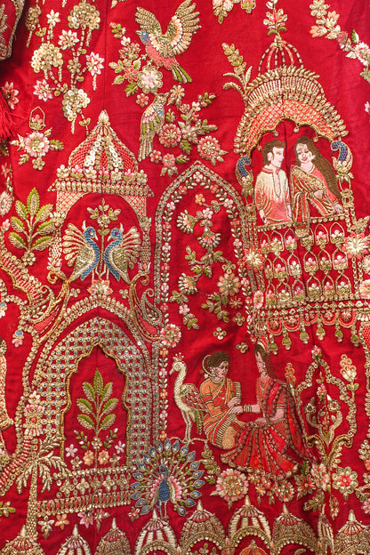 "MANSI 040" Banarasi Munga Silk Lehenga with Cutwork Border & AD Work – A Bridal Masterpiece