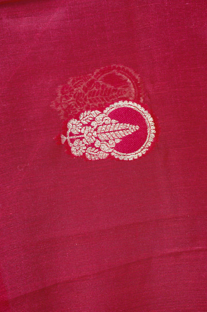 MANSI 118: Pure Red Raw Silk Unstitched Suit Set with Elegant Gold Zari Work