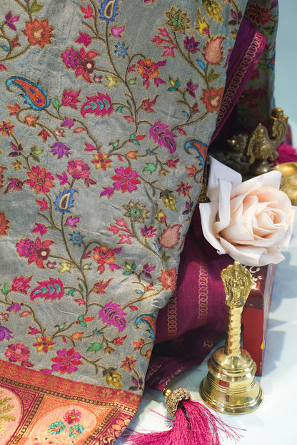 "Waah Banaras 086" Banarasi Meenakari Pashmina Silk Saree with Peacock & Royal Motifs