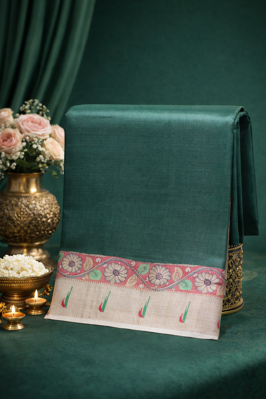 "Founder Choice 020" Banarasi Auspicious Green Paithani Pure Silk Saree with Matsya (Fish) Motifs