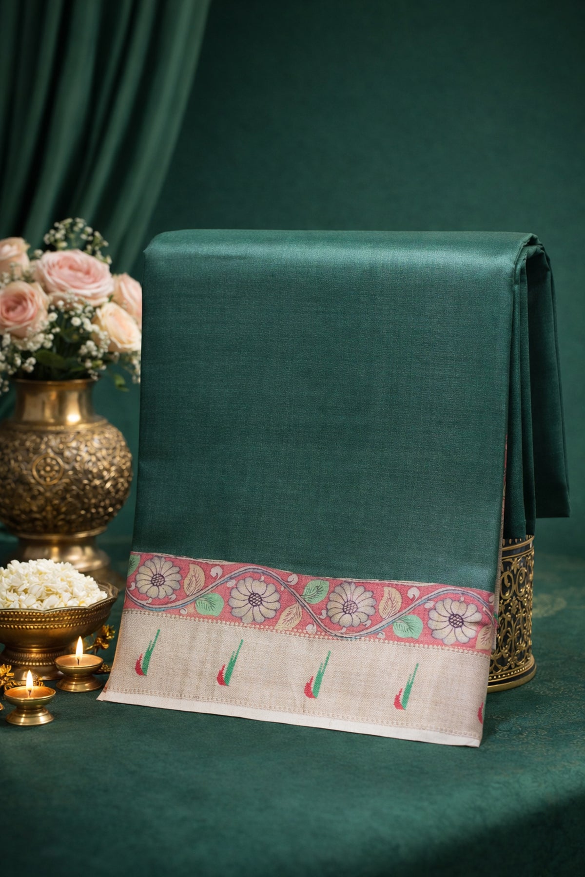 "Founder Choice 020" Banarasi Auspicious Green Paithani Pure Silk Saree with Matsya (Fish) Motifs