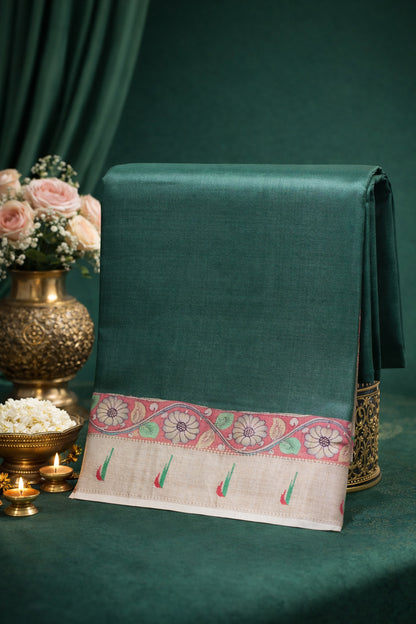"Founder Choice 020" Banarasi Auspicious Green Paithani Pure Silk Saree with Matsya (Fish) Motifs