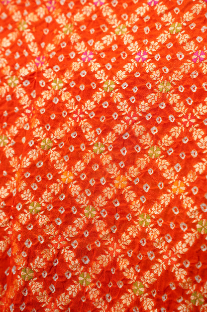 VIRASAT 345: Elegant shade of Red &amp; Orange Pure Banarasi Georgette Silk Bandhani Saree With Meenakari Work on Border