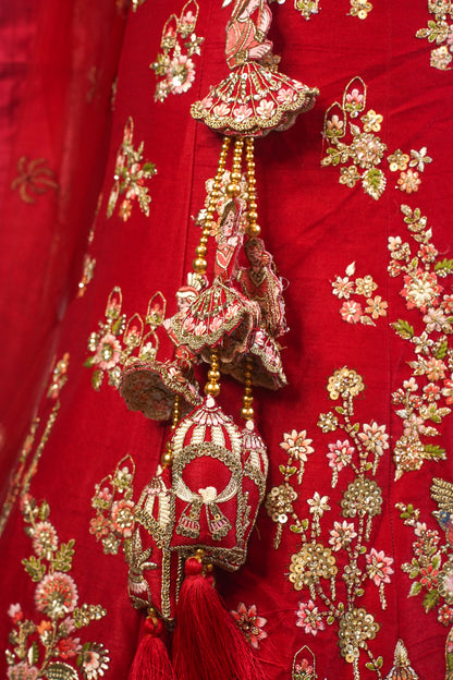 "MANSI 040" Banarasi Munga Silk Lehenga with Cutwork Border & AD Work – A Bridal Masterpiece