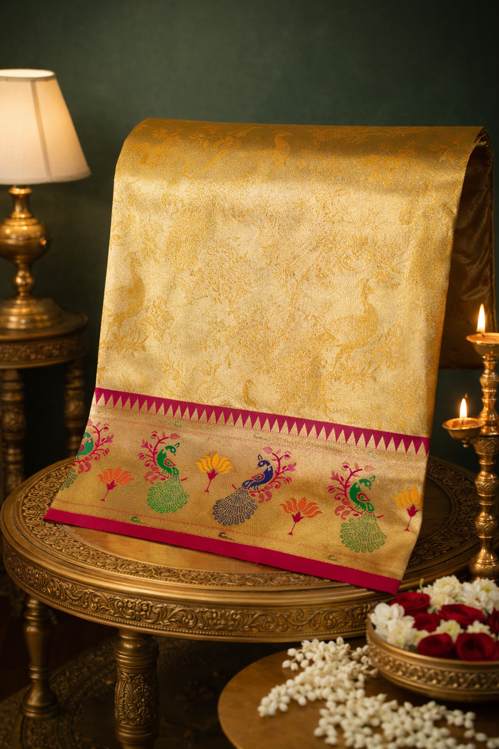 UTSAV BANARAS 352: Royal Gold Brocade Tissue Silk Saree with Multicolor Meenakari Zari Border &amp; Artistic Palla