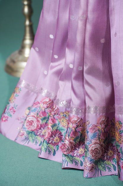 "UTSAV BANARAS 241" Banarasi Vintage Floral Block Print Soft Silk Saree