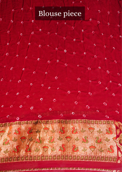 VIRASAT 345: Elegant shade of Red &amp; Orange Pure Banarasi Georgette Silk Bandhani Saree With Meenakari Work on Border