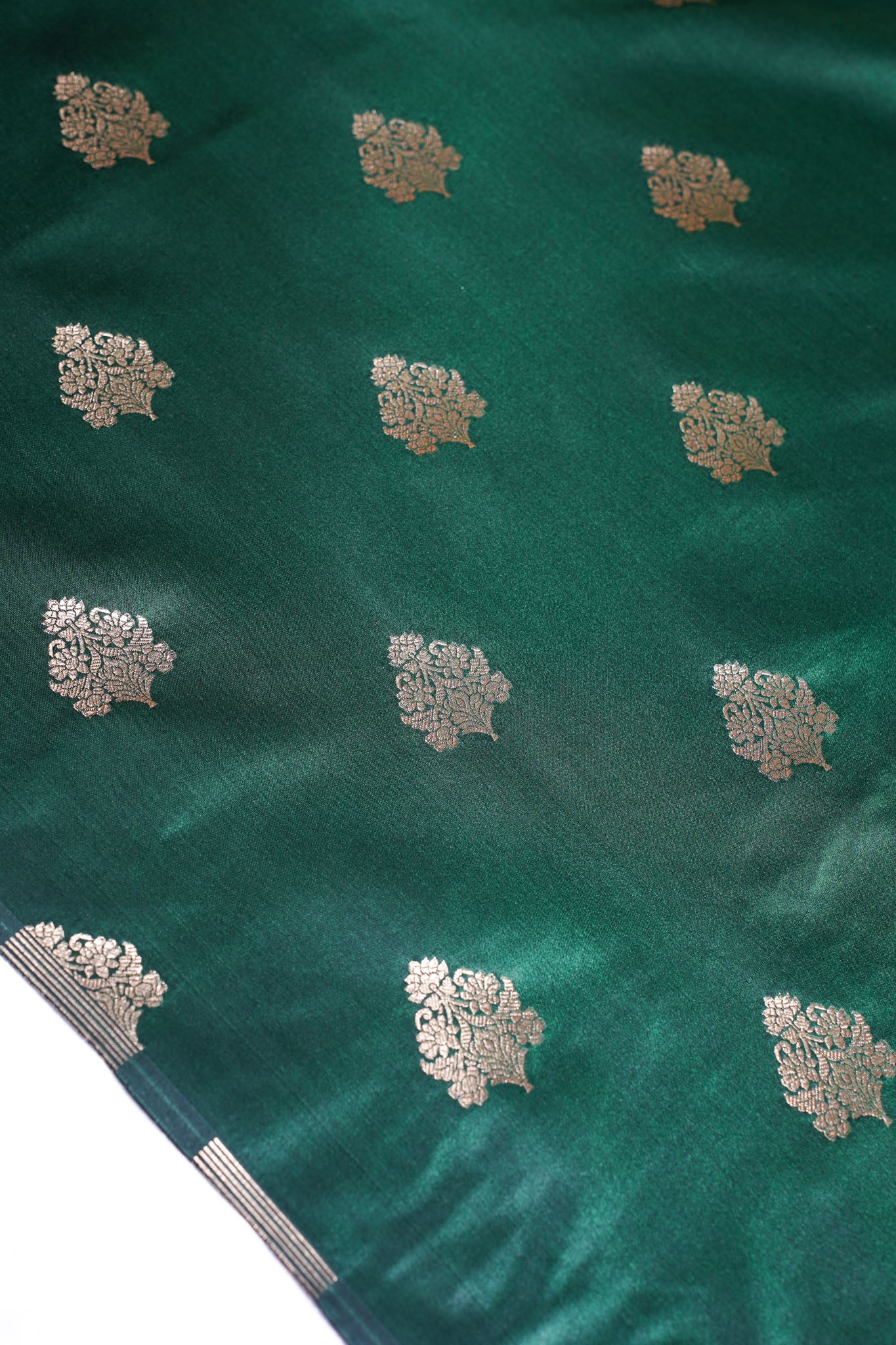 "MCF 7"  Banarasi Handwoven Rama Green Brocade Buta Fabric