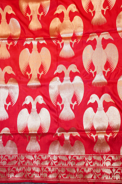 "Virasart 248" Banarasi Red Pure Katan Uppada Silk Saree With Double-Headed Eagle Motif