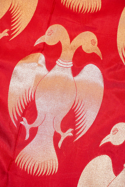 "Virasart 248" Banarasi Red Pure Katan Uppada Silk Saree With Double-Headed Eagle Motif