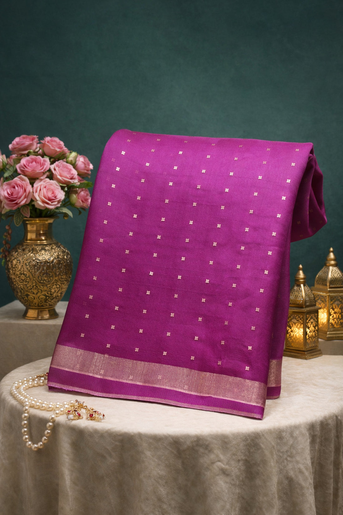 "Founder Choice 019" Banarasi Radiant Rani Pink Jamdani Kora Silk Saree With Zari Butis