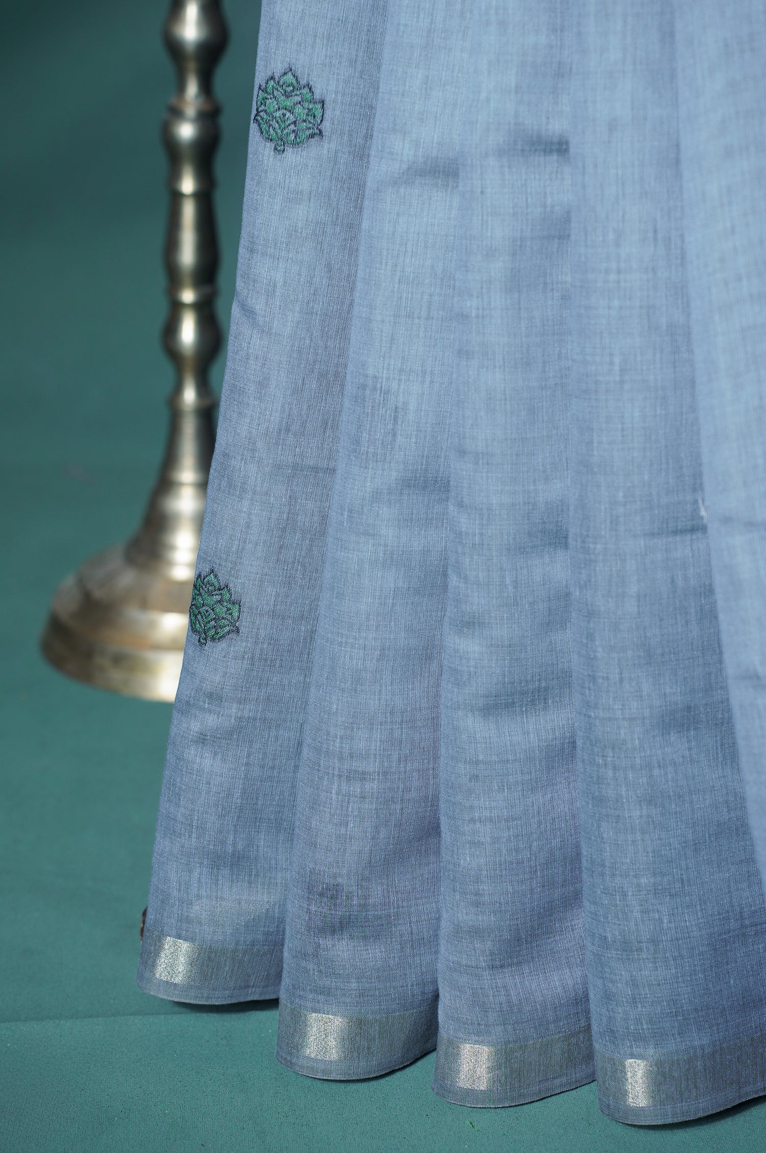"UTSAV BANARAS 303" Banarasi Grey Chanderi Jamdani Silk Saree with Peacock Narrative Pallu