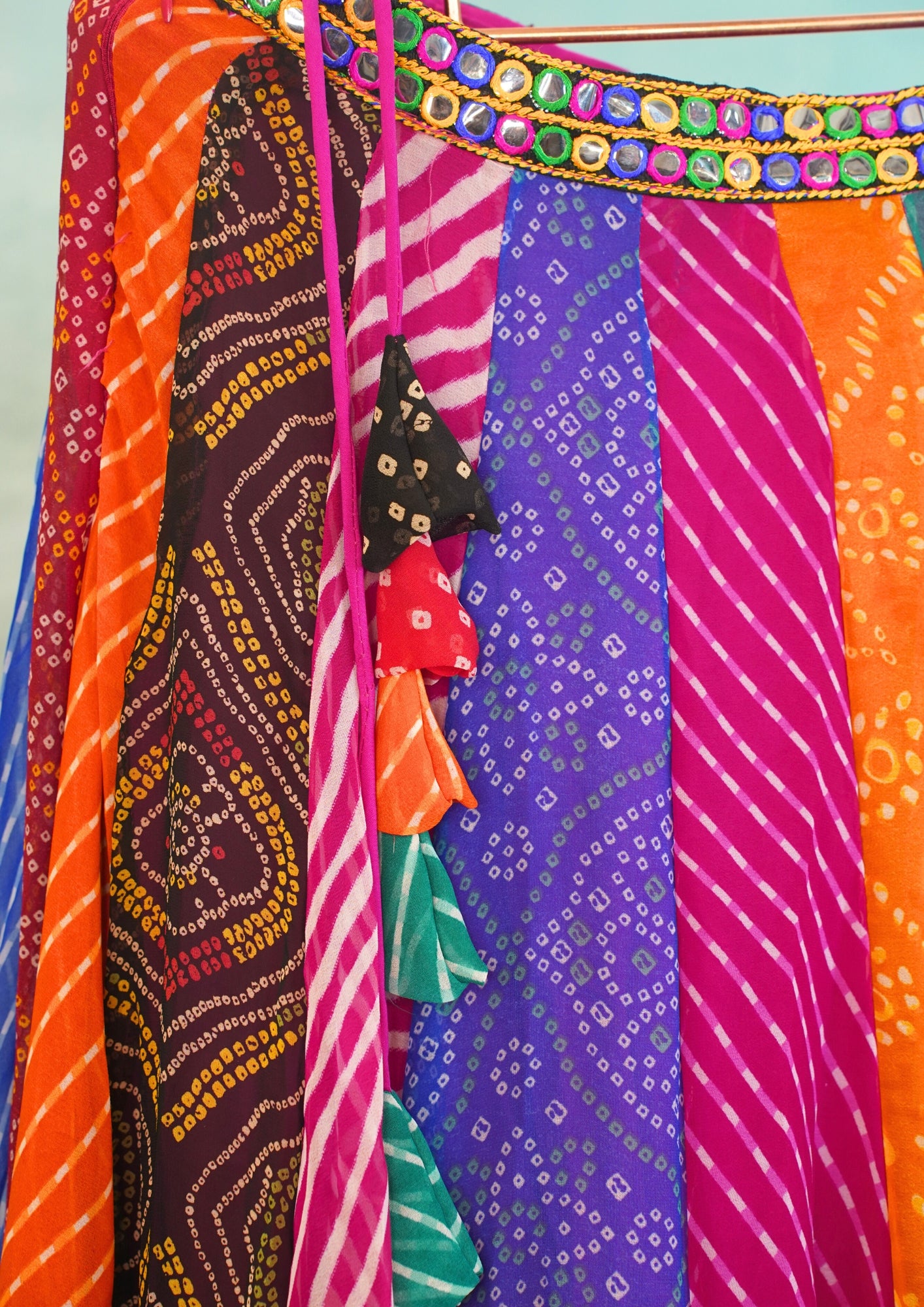 "MANSI 047" Banarasi Georgette Skirt with Bandhani Print & Mirror Work Detailing