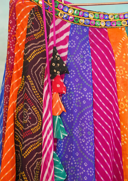 "MANSI 047" Banarasi Georgette Skirt with Bandhani Print & Mirror Work Detailing