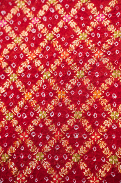 VIRASAT 347: Dulhan Red Banarasi Georgette Silk Bandhani Saree With Meenakari Work on Border