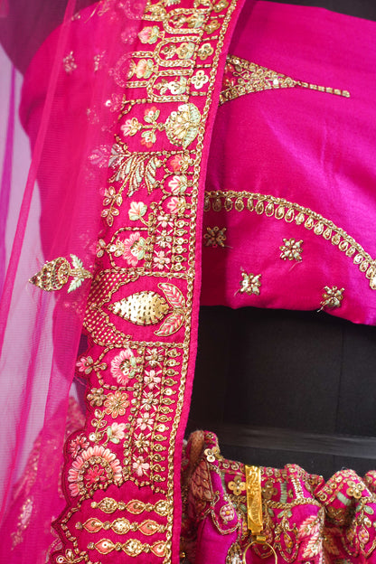 "MANSI 039" Banarasi Munga Silk Lehenga with Cutwork Border & AD Work – Regal Pink Elegance for the Modern Bride