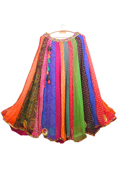 "MANSI 047" Banarasi Georgette Skirt with Bandhani Print & Mirror Work Detailing