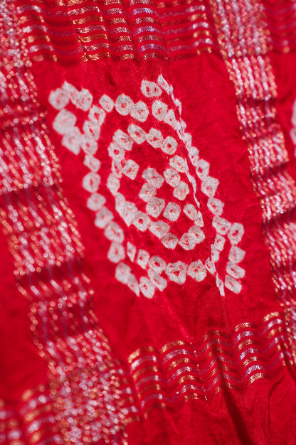 ODHANA 003:  Surkh Red Handcrafted Bandhani Pure Georgette Odhana with Zari Border