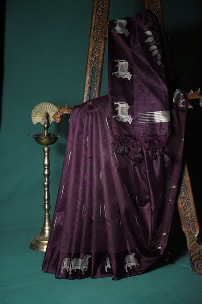 UTSAV BANARAS 246: Coffee Brown Banarasi Raw Silk Saree Elegant Animal Motif Weave