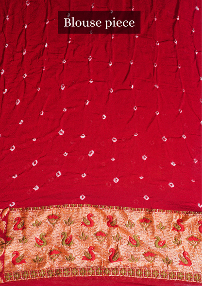 VIRASAT 347: Dulhan Red Banarasi Georgette Silk Bandhani Saree With Meenakari Work on Border