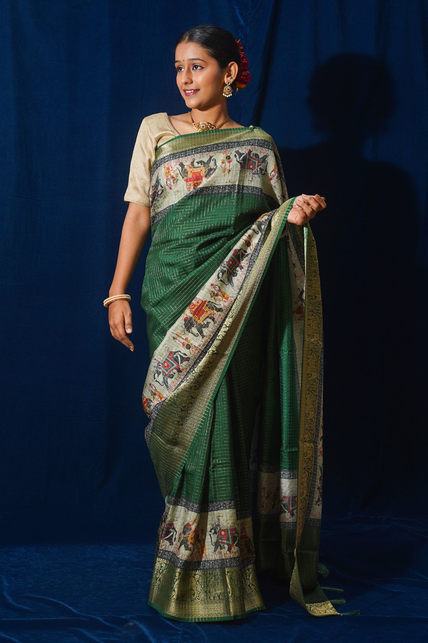 Green Natural Moonga Georgette Saree with Handloom Border