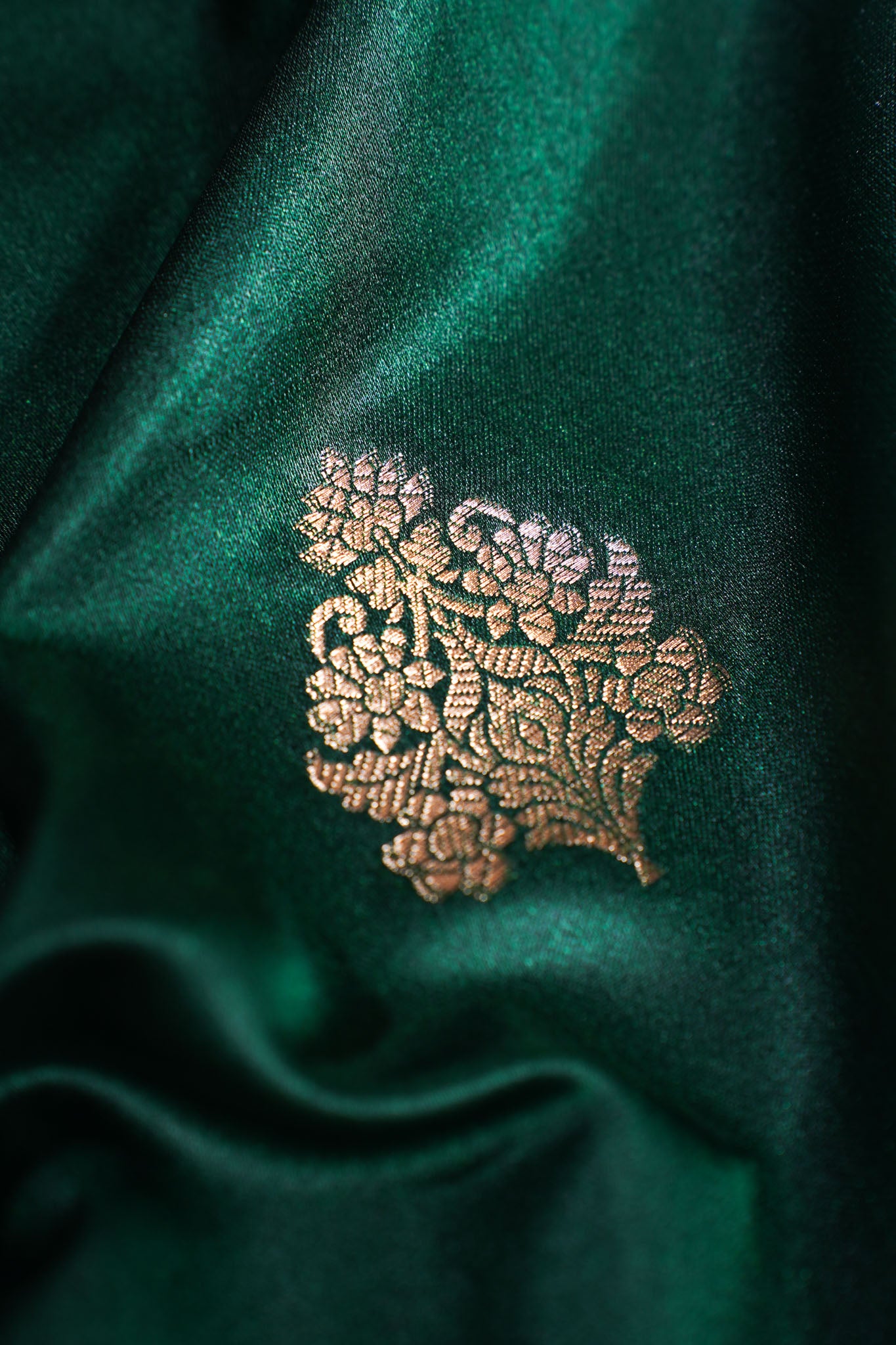 "MCF 7"  Banarasi Handwoven Rama Green Brocade Buta Fabric