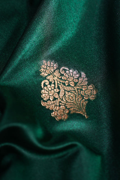 "MCF 7"  Banarasi Handwoven Rama Green Brocade Buta Fabric
