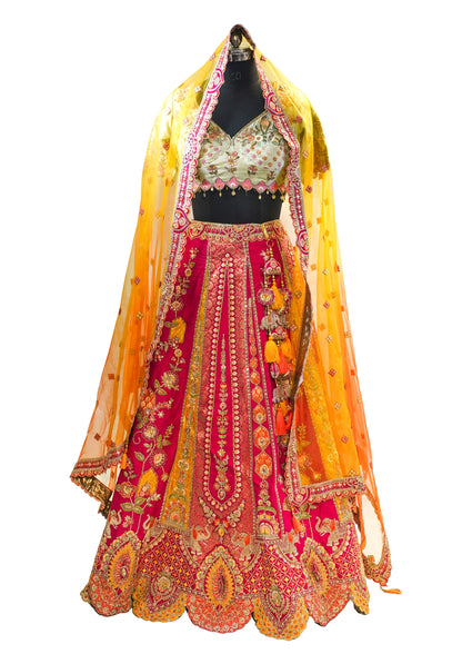 "MANSI 045" Banarasi Silk Bridal Lehenga With Sequence Work & Cutwork Border