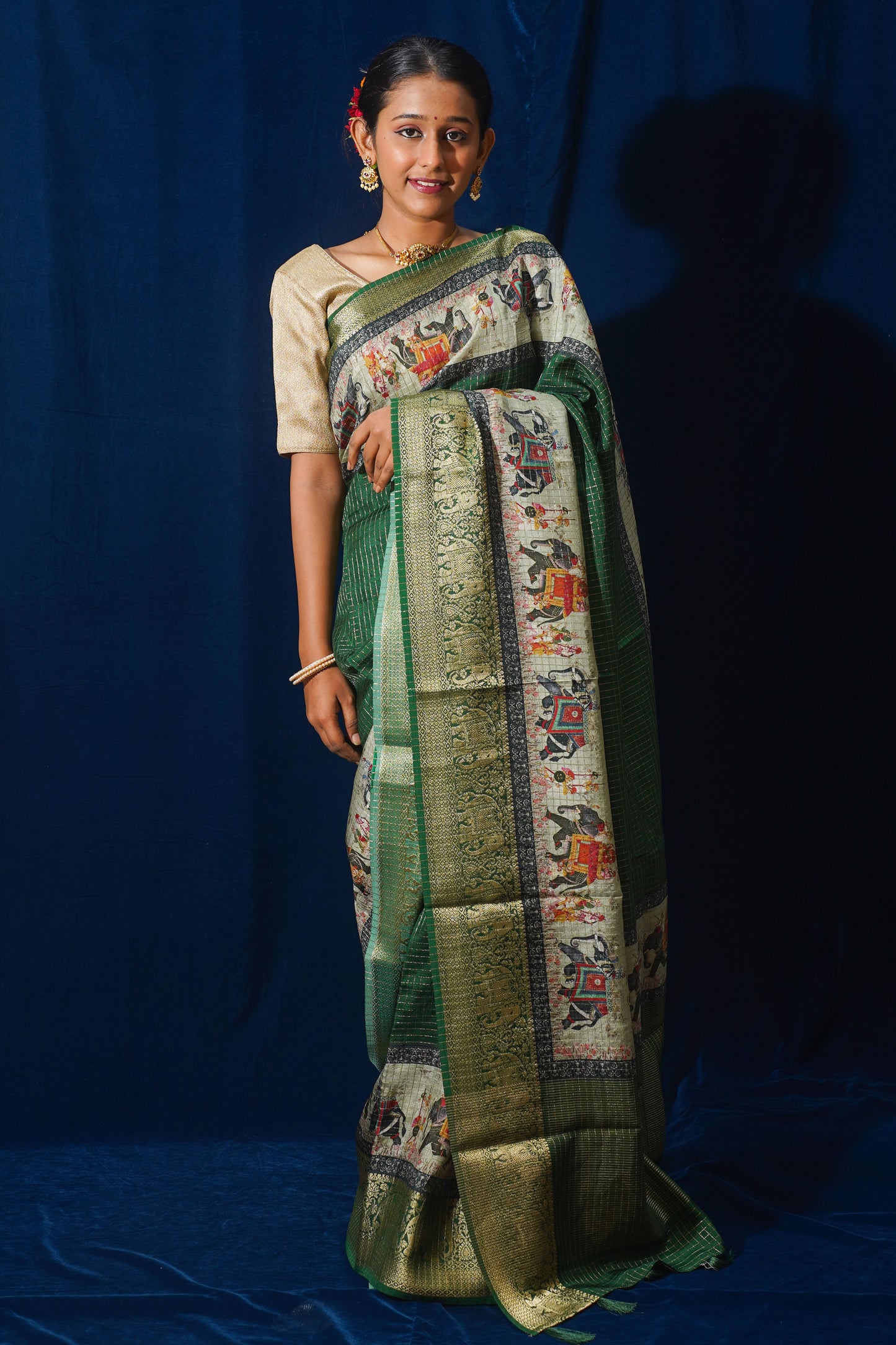 Green Natural Moonga Georgette Saree with Handloom Border