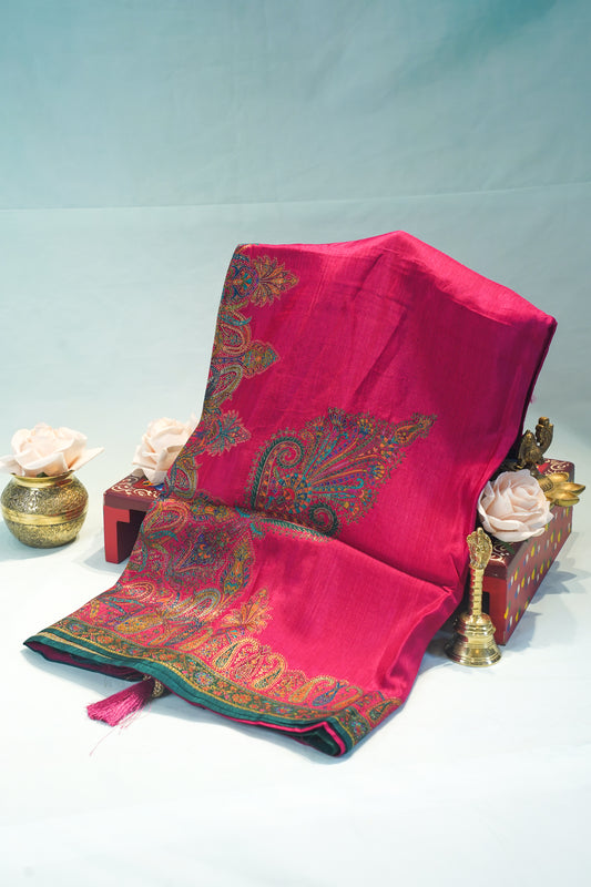 "Waah Banaras 087" Banarasi Hot Pink Meenakari Position Print Silk Saree