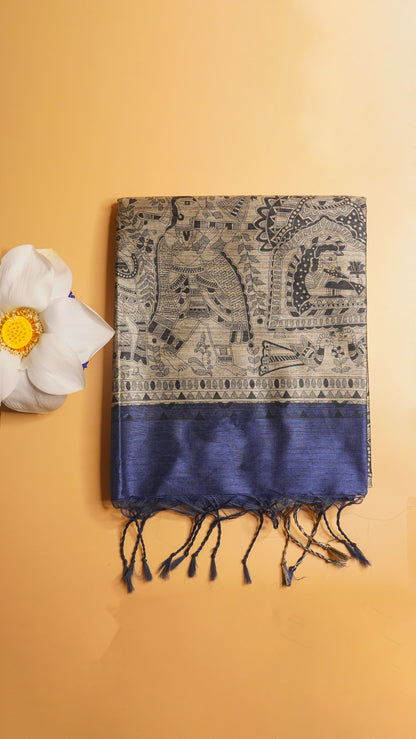 "UTSAV BANARAS 115" Banarasi Dark Blue Madhubani Silk Saree