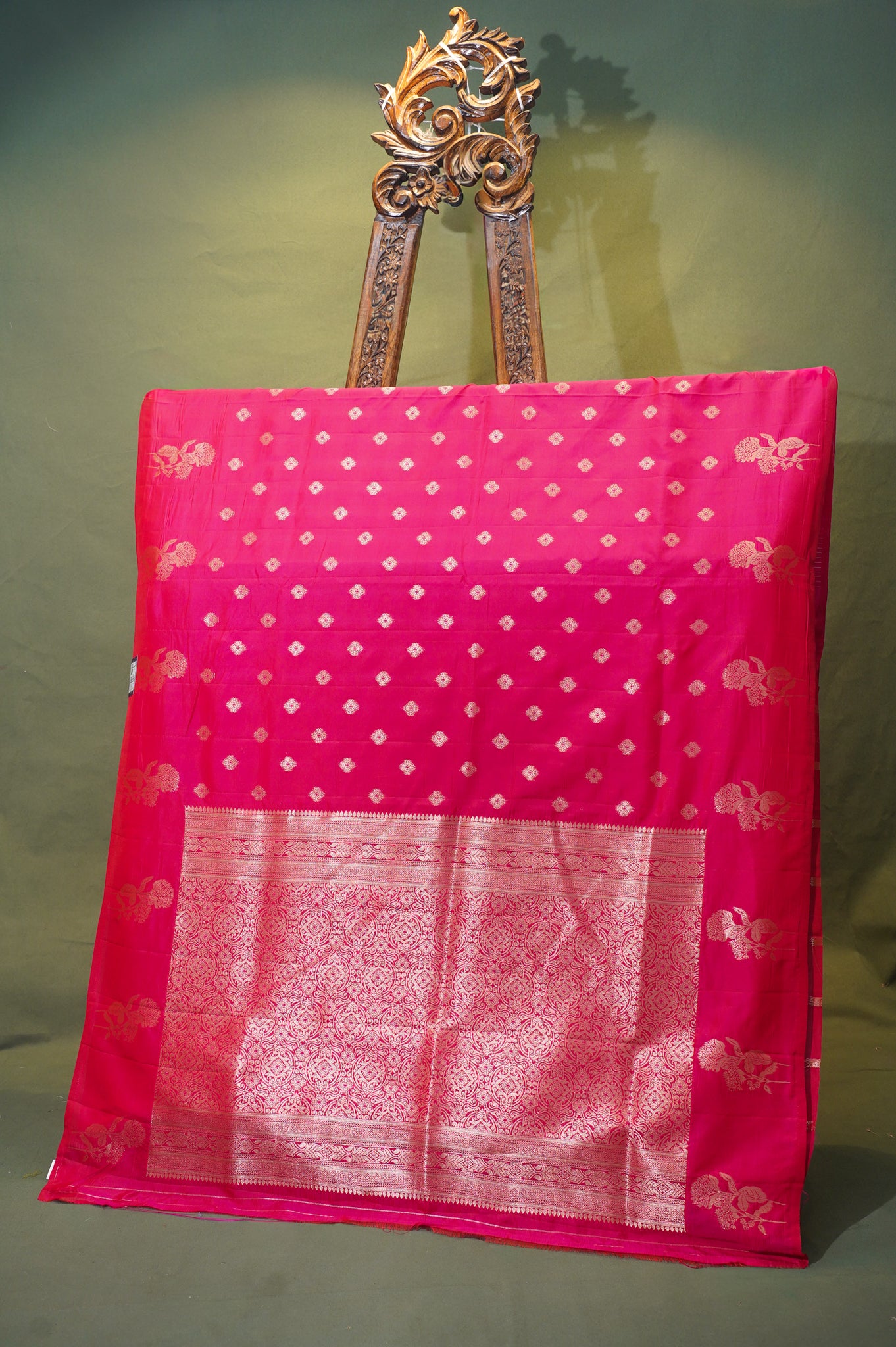 UTSAV BANARAS 330: Cherry Red Banarasi Raw Silk Saree with Small Zari Buti, Zari Pallu &amp; Floral Border