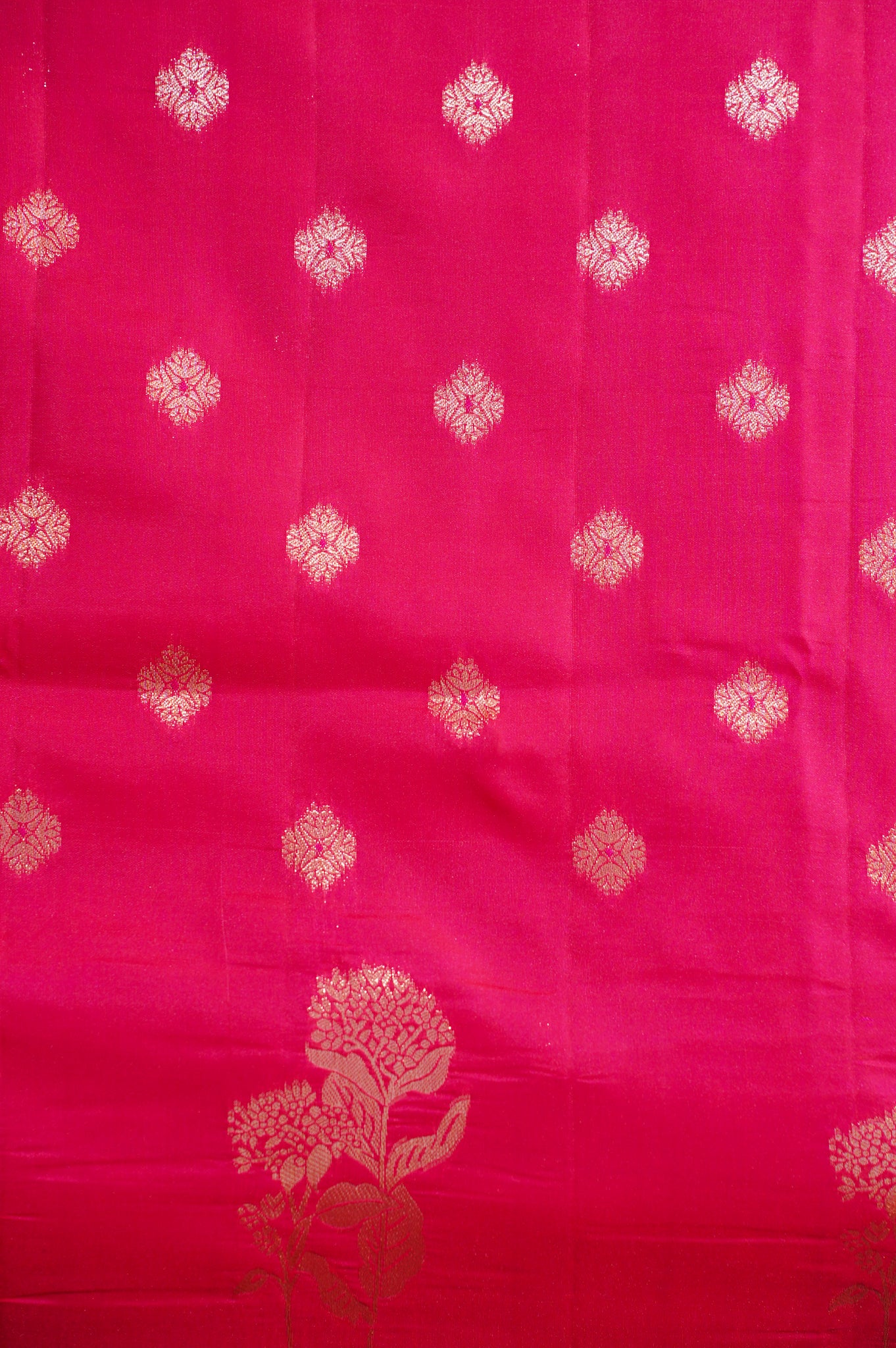 UTSAV BANARAS 330: Cherry Red Banarasi Raw Silk Saree with Small Zari Buti, Zari Pallu &amp; Floral Border