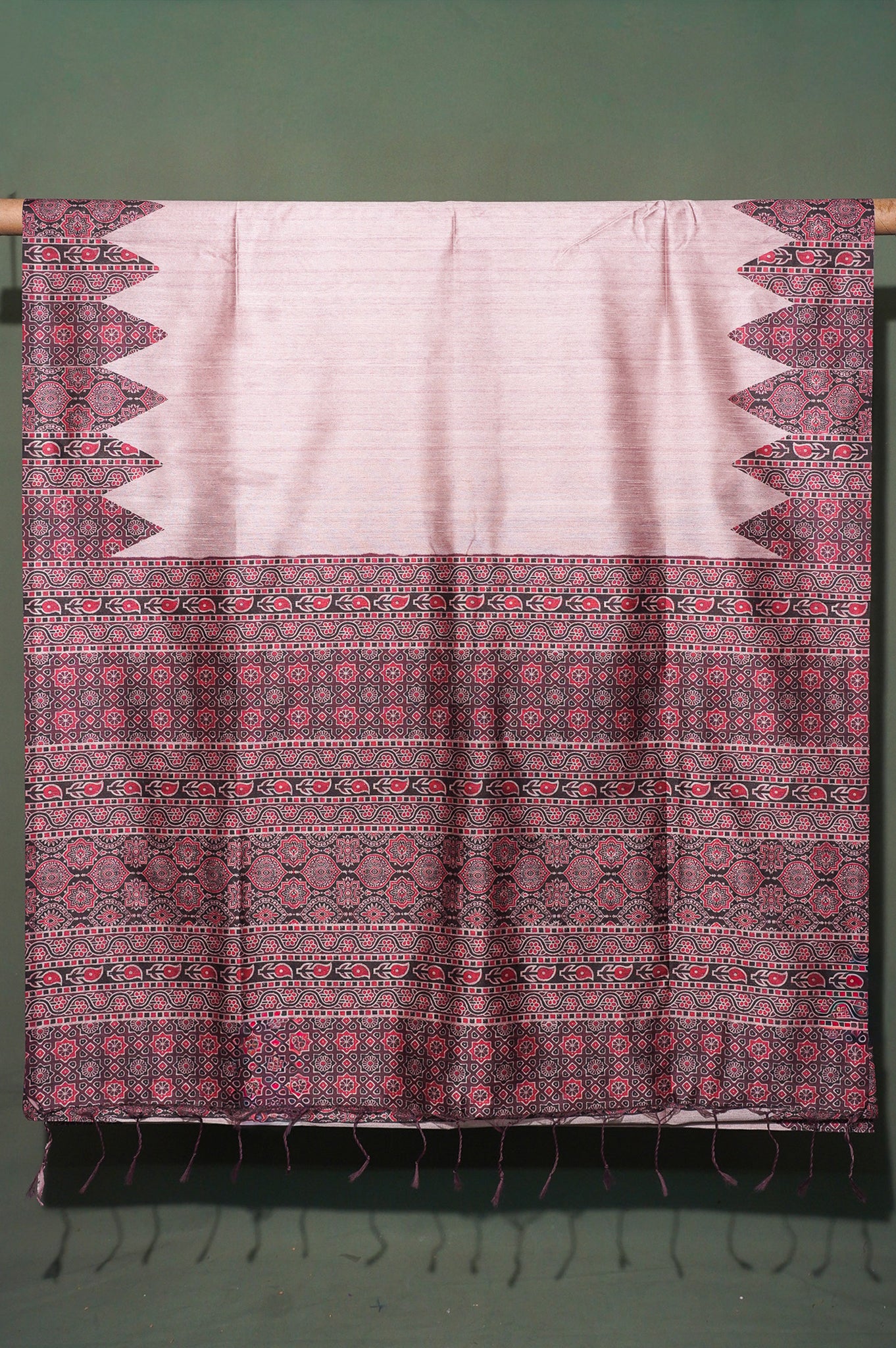 "UTSAV BANARAS 202" Mauve Banarasi Tussar Silk Saree With Madhubani &amp; Ikat Printed Border