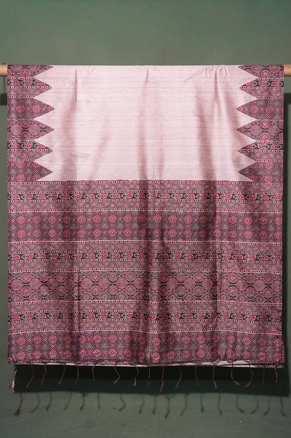 "UTSAV BANARAS 202" Mauve Banarasi Tussar Silk Saree With Madhubani &amp; Ikat Printed Border