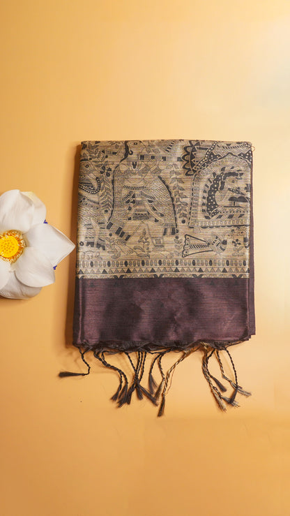 "UTSAV BANARAS 116" Banarasi Dark Taupe Madhubani Silk Saree
