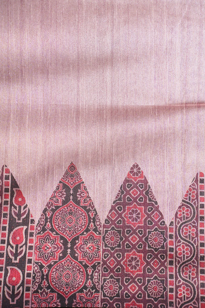 "UTSAV BANARAS 202" Mauve Banarasi Tussar Silk Saree With Madhubani &amp; Ikat Printed Border