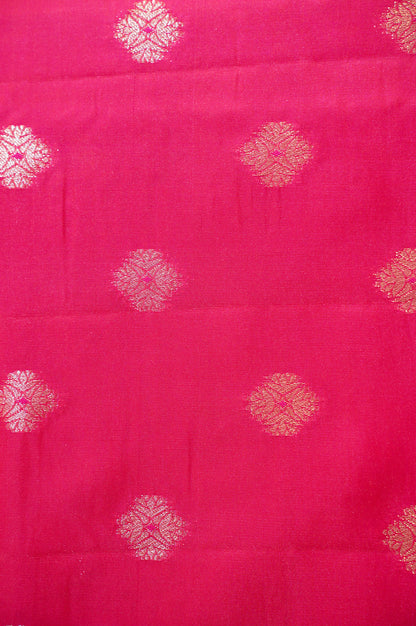 UTSAV BANARAS 330: Cherry Red Banarasi Raw Silk Saree with Small Zari Buti, Zari Pallu &amp; Floral Border