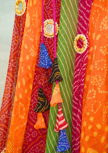 "MANSI 048" Banarasi Georgette Skirt with Bandhani Print & Mirror Work Detailing