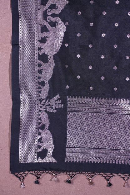 "MCD 008" Banarasi Black Shikargah Vegan Silk Dupatta