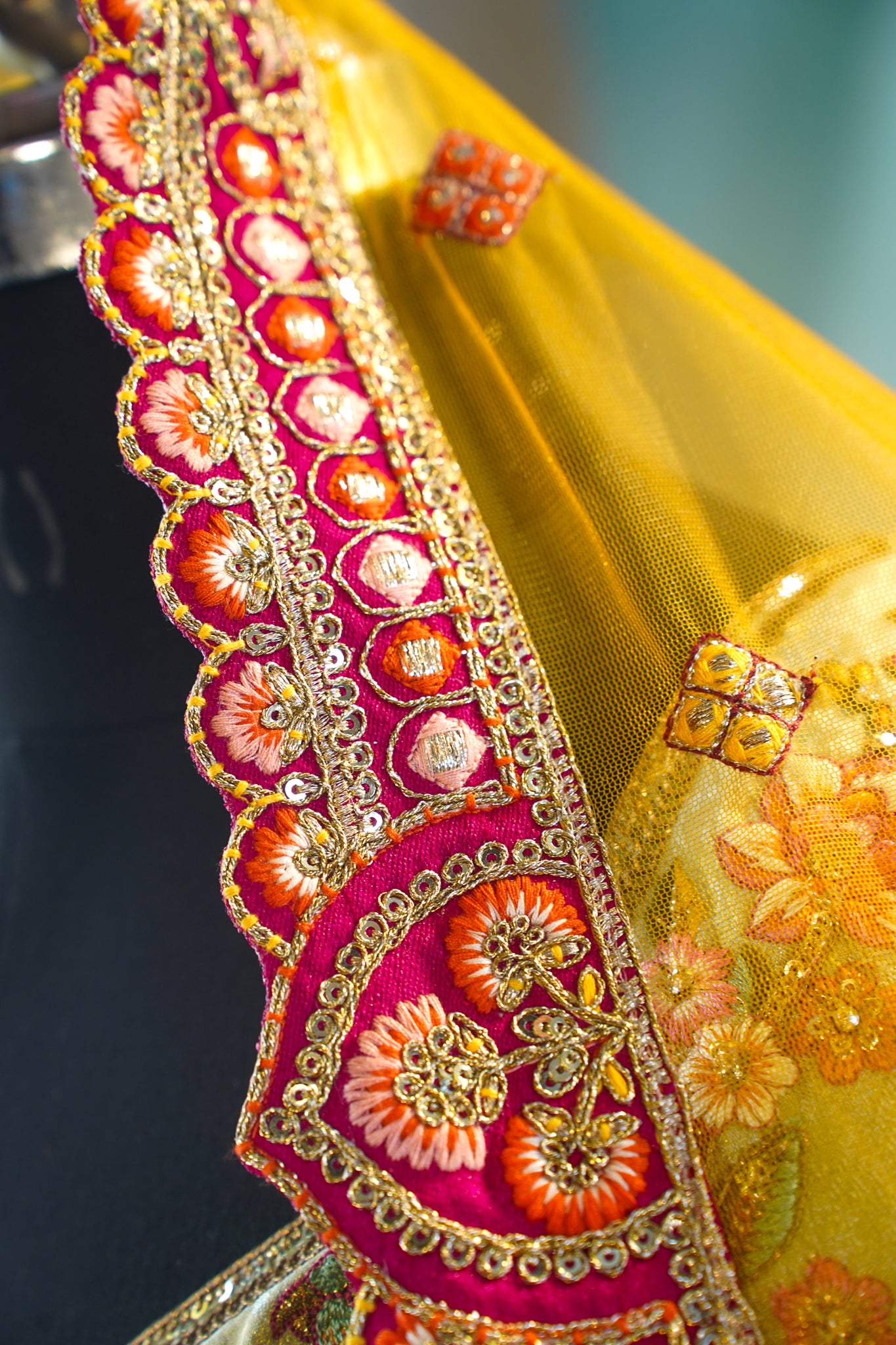 "MANSI 045" Banarasi Silk Bridal Lehenga With Sequence Work & Cutwork Border