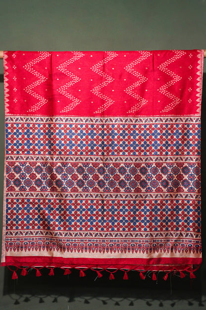 UTSAV BANARAS 267: Vibrant Red Raw Silk Saree with Classic Chunari Print &amp; Intricate Printed Pallu