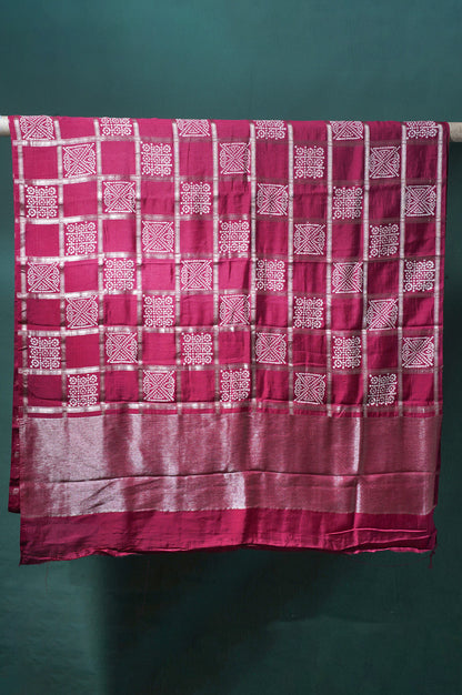 UTSAV BANARAS 371: Classic Maroon Soft Silk Gharchola Check Saree with Silver Zari Work
