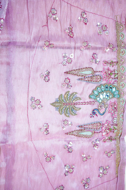 "MANSI 044" Banarasi Tissue Silk Lehenga With AD Stone Work & Cutwork Border