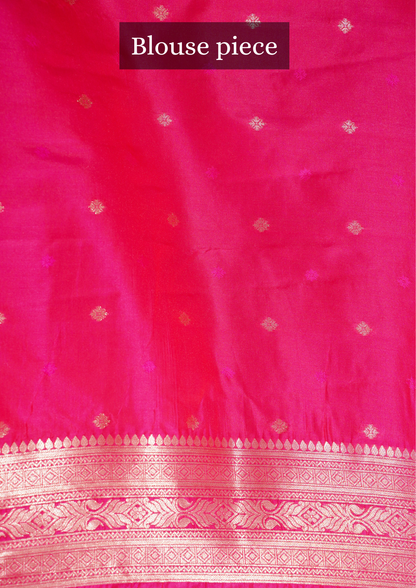 UTSAV BANARAS 330: Cherry Red Banarasi Raw Silk Saree with Small Zari Buti, Zari Pallu &amp; Floral Border