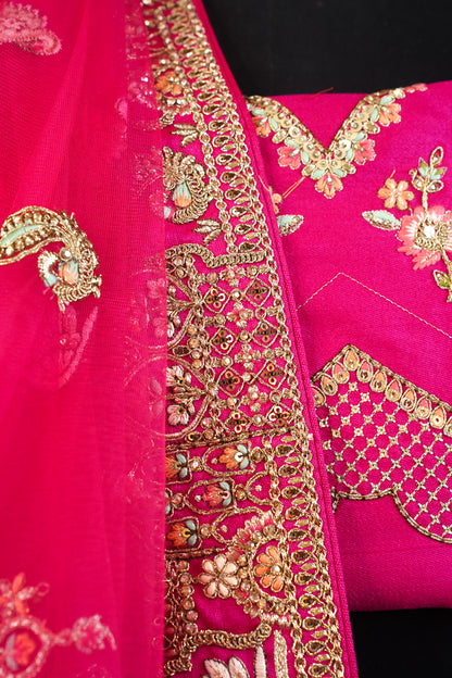 "MANSI 038" Banarasi Munga Silk Lehenga With Cutwork Border & AD Work – Bridal Elegance Redefined