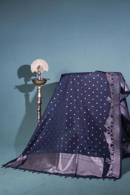 "MCD 008" Banarasi Black Shikargah Vegan Silk Dupatta