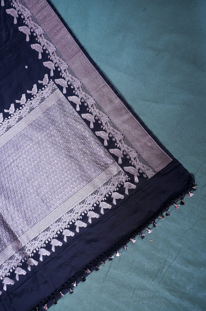 "WAAH BANARAS 117" Banarasi Black Mango Raw Vegan Silk Saree