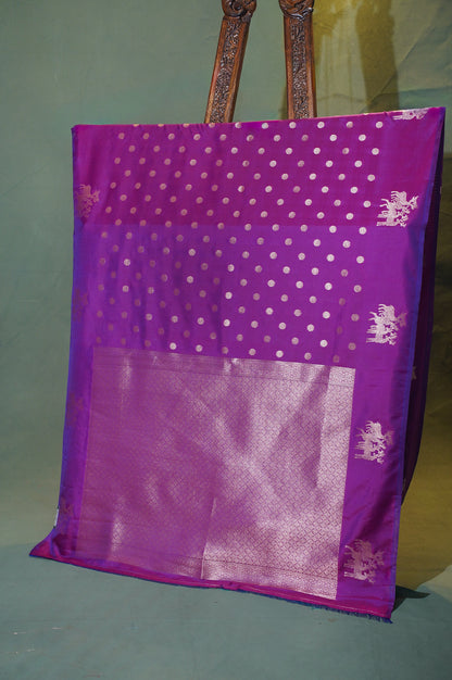 UTSAV BANARAS 310 Rose Deep Pink Raw Silk Banarasi Saree with Zari Polka Dot &amp; Deer Border