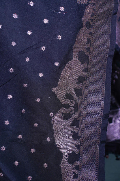 "MCD 008" Banarasi Black Shikargah Vegan Silk Dupatta